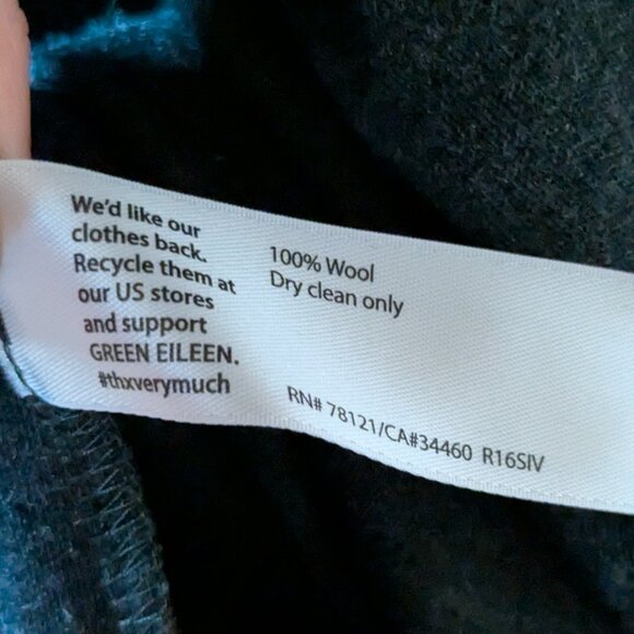 Eileen Fisher 100% Wool Knee Length Dress Med Charcoal Gray Mock Neck 1/2 Sleeve - Picture 6 of 9